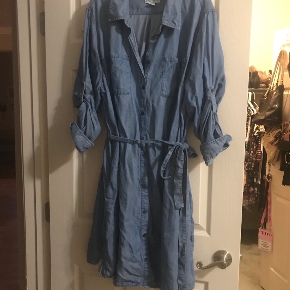 Ava and Viv plus waist tie denim dress